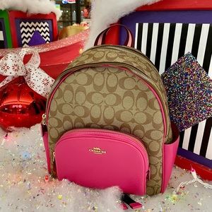 Coach Khaki/Bold pink ladies backpack/bag,*new*, spacious center, compartments